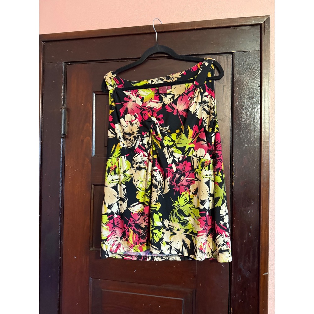 212 Collection Floral Sleeveless Blouse Pink Green Twist Front Top XL
